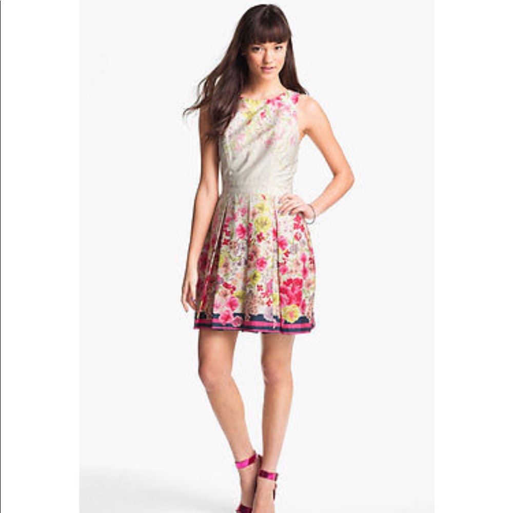 Max & Cleo-Floral Pleated Fit & Flare Sleeveless